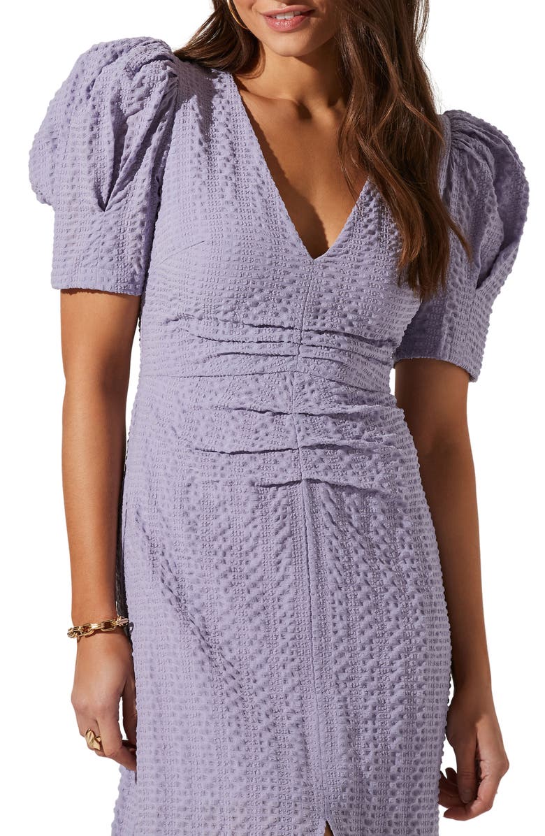 ASTR the Label Puff Sleeve Front Vent Midi Dress, Alternate, color, Purple