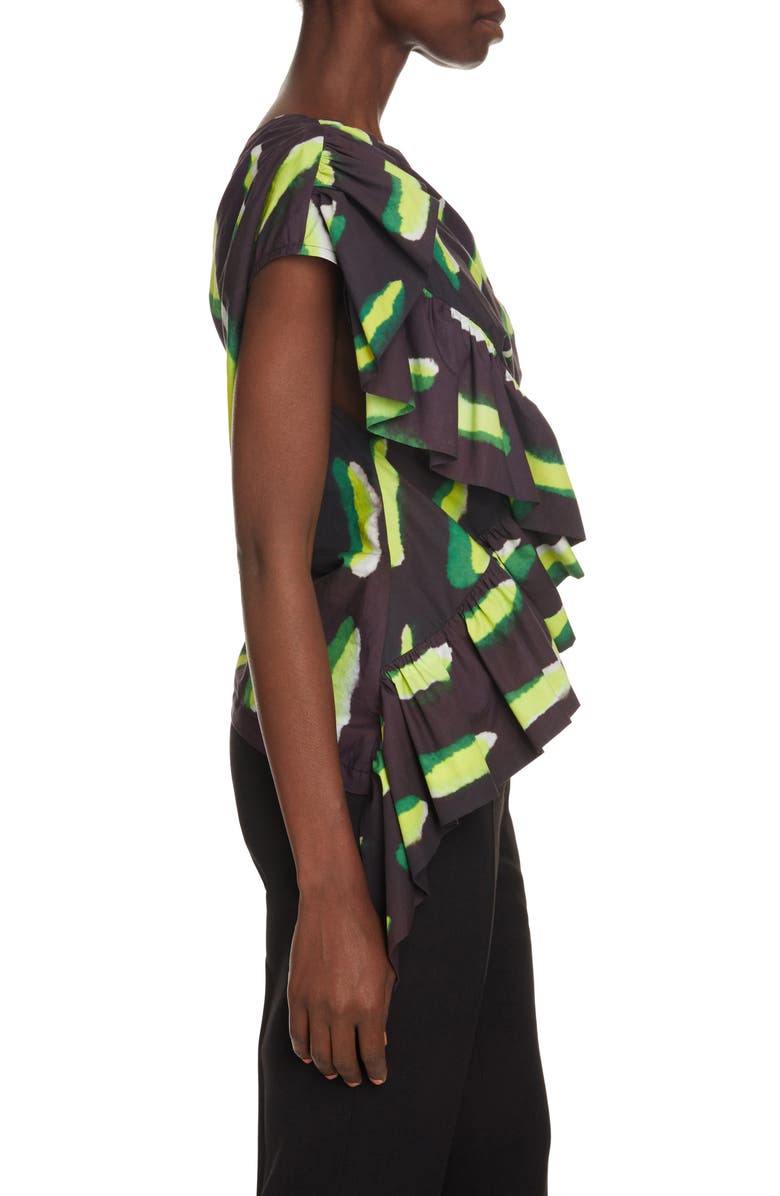 Dries Van Noten Cony Print Ruffle One-Shoulder Top, Alternate, color, 