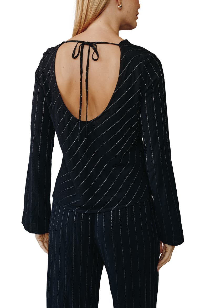 Long Sleeve Bias Cut Top, Alternate, color, BLACK LUREX STRIPE