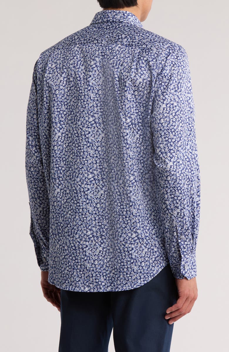 David Donahue Floral Print Pima Cotton Dobby Sport Shirt, Alternate, color, Navy/ White