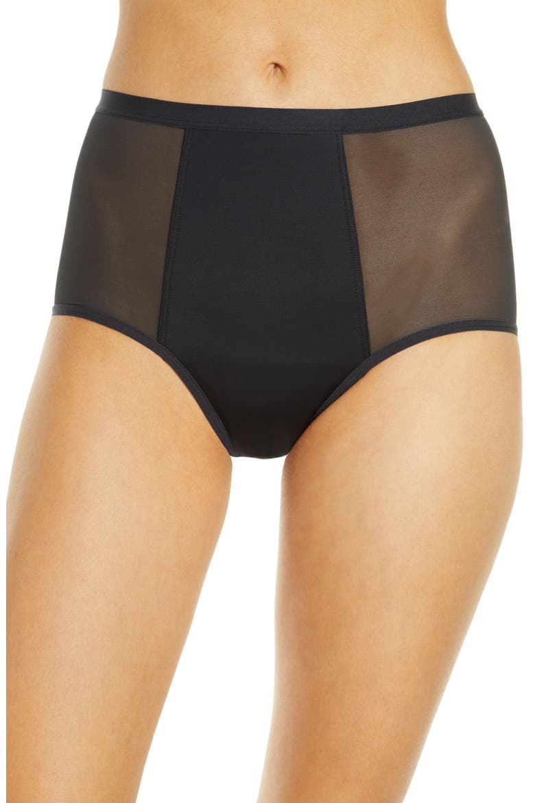 High Waist Period Moderate Absorbency Underwear, Main, color, BLACK