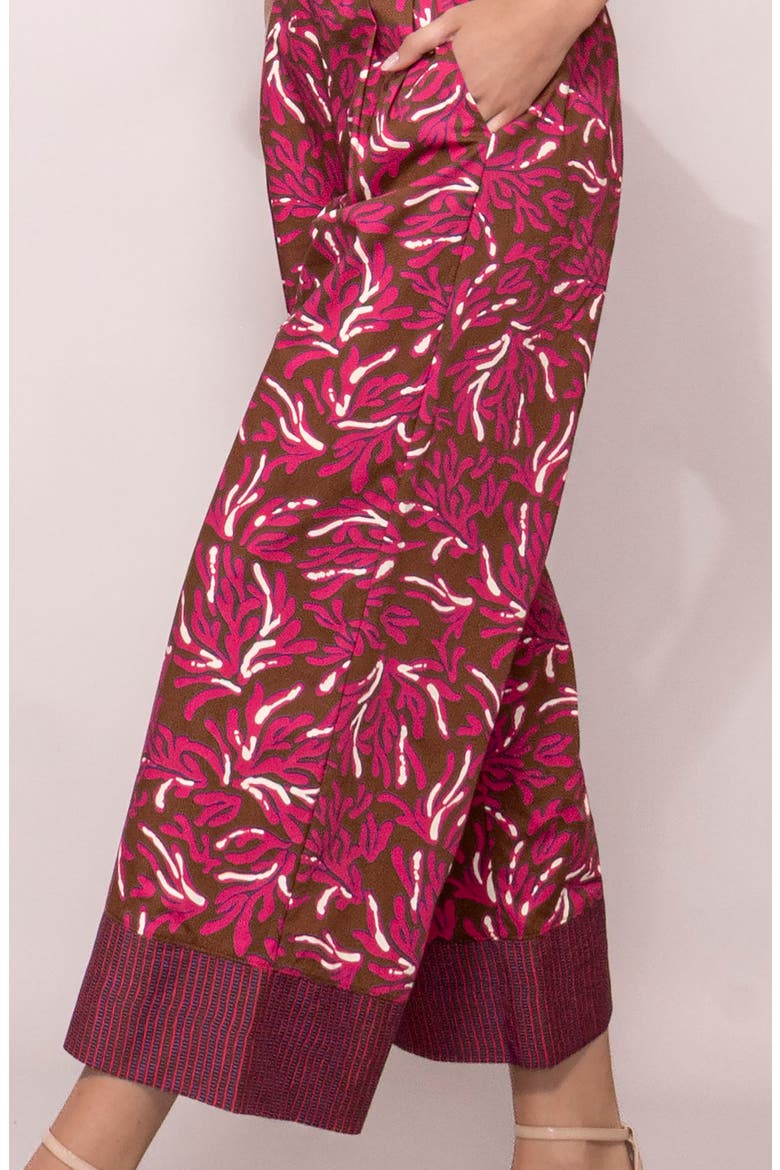 Poplin Pleat Wide Leg Crop Pants, Alternate, color, BROWN MAGENTA REEF