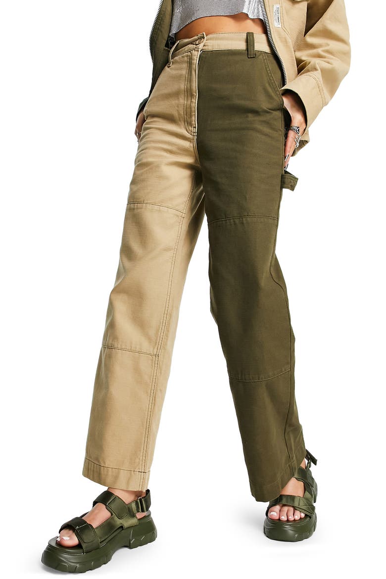 Color Splice Cotton Twill Flare Pants, Main, color, BEIGE