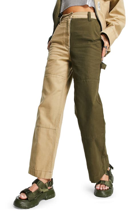 Color Splice Cotton Twill Flare Pants