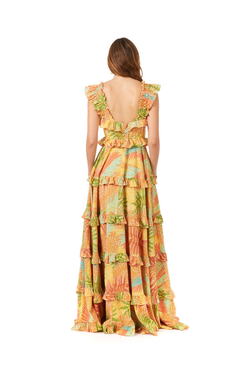 LARA New York Ruffle Printed Gown with Straps, Alternate, color, Yellowprint