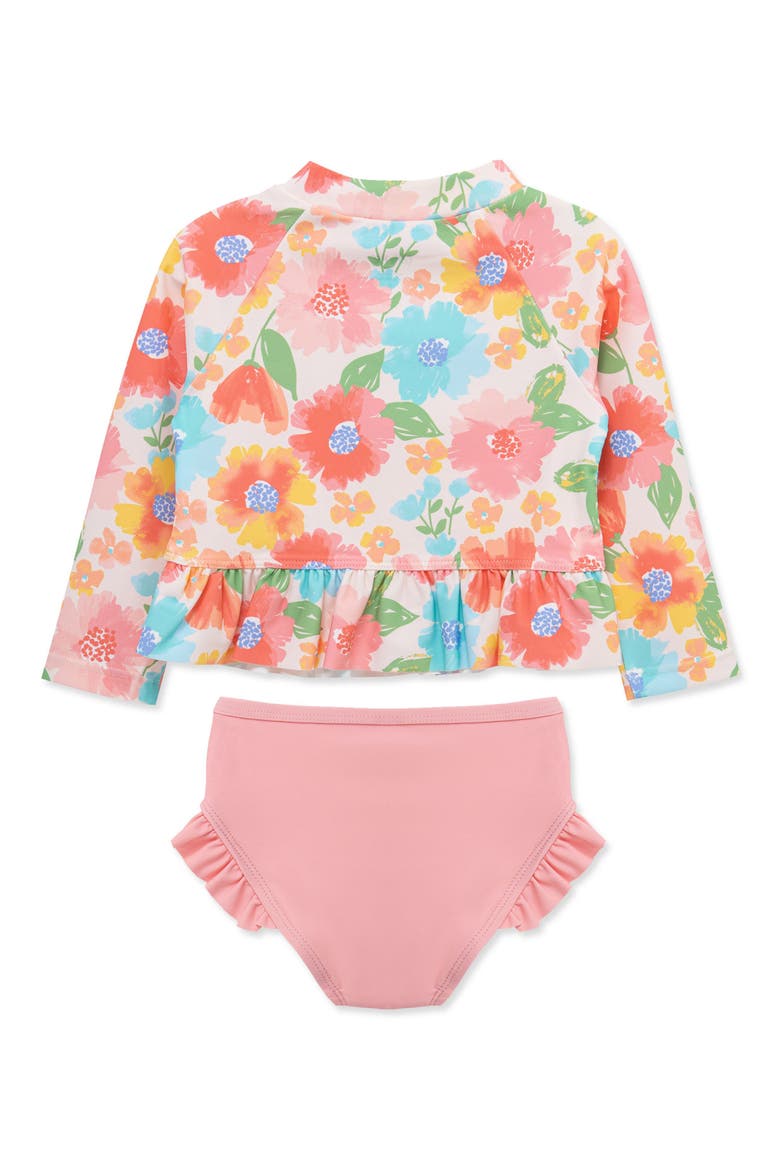 Floral Rashguard Top & Bikini Bottoms Set, Alternate, color, PINK