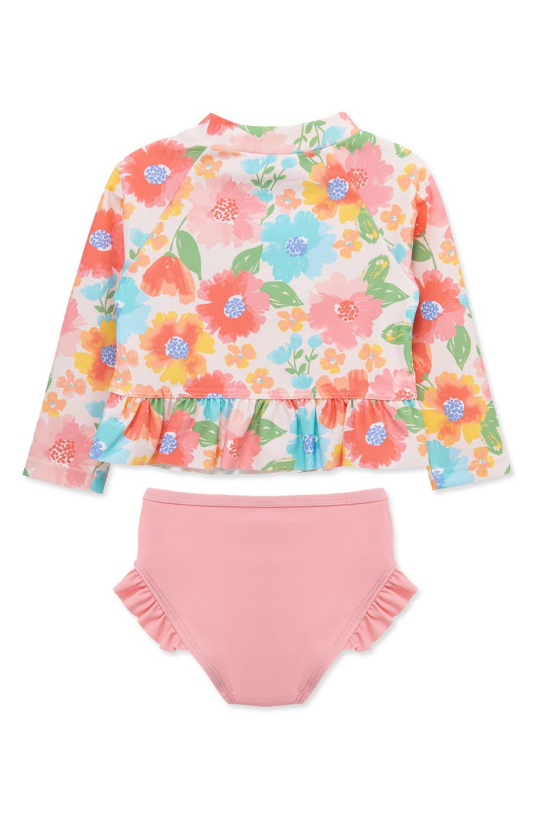 Little Me Floral Rashguard Top & Bikini Bottoms Set, Alternate, color, 