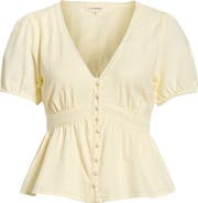 Lucky Brand Lace Detail Linen Blend Peplum Top