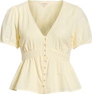 Lucky Brand Lace Detail Linen Blend Peplum Top