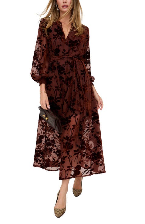 Brezze High Neck Velvet Burnout Maxi Dress