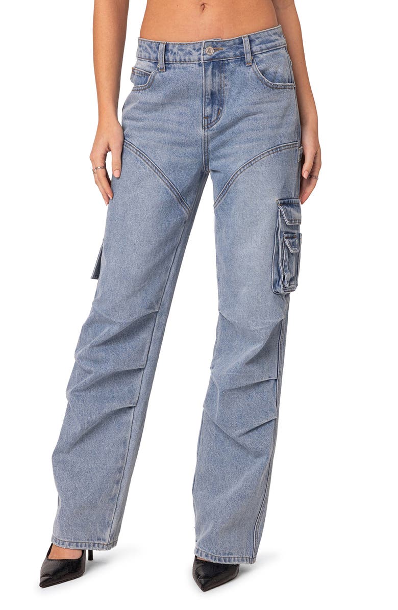 EDIKTED Winslow Straight Leg Cargo Jeans, Main, color, Light-Blue