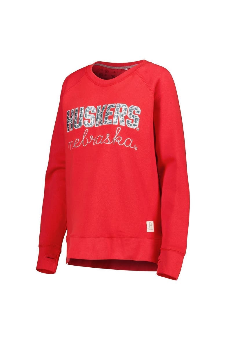 Women's Pressbox Scarlet Nebraska Huskers Steamboat Animal Print Raglan Pullover Sweatshirt, Alternate, color, Scarlet