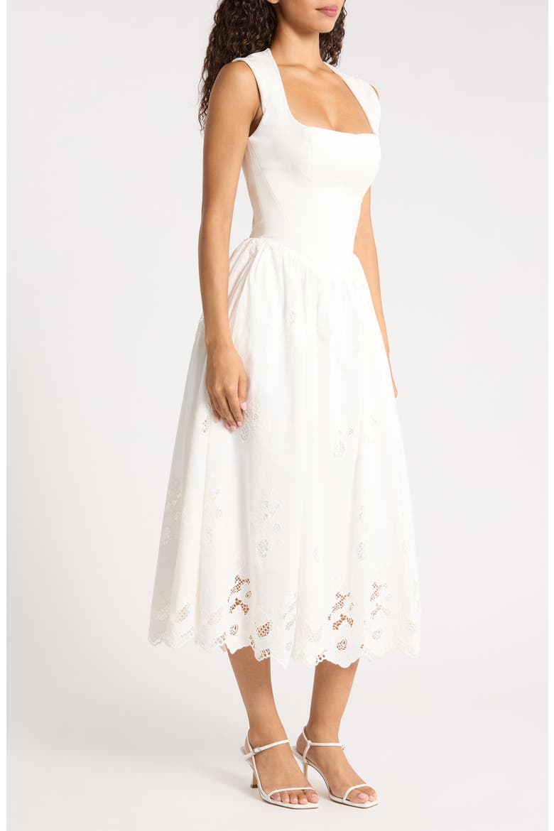 Safira Broderie Anglaise Detail Stretch Cotton Cocktail Dress, Alternate, color, WHITE
