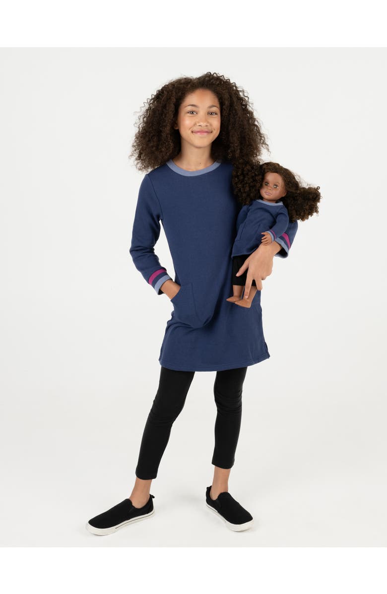 Leveret Girls Sweatshirt Dress with Matching Doll Dress, Main, color, Navy