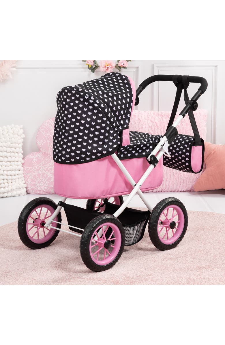 Bayer Design Trendy Doll Pramblack & Pink W/ Hearts Dolls 18", Alternate, color, Multicolored