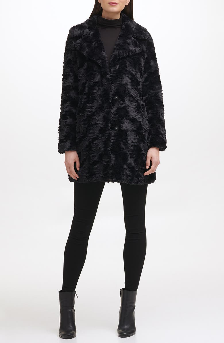 Kenneth Cole New York Notch Collar Faux Fur Coat, Alternate, color,