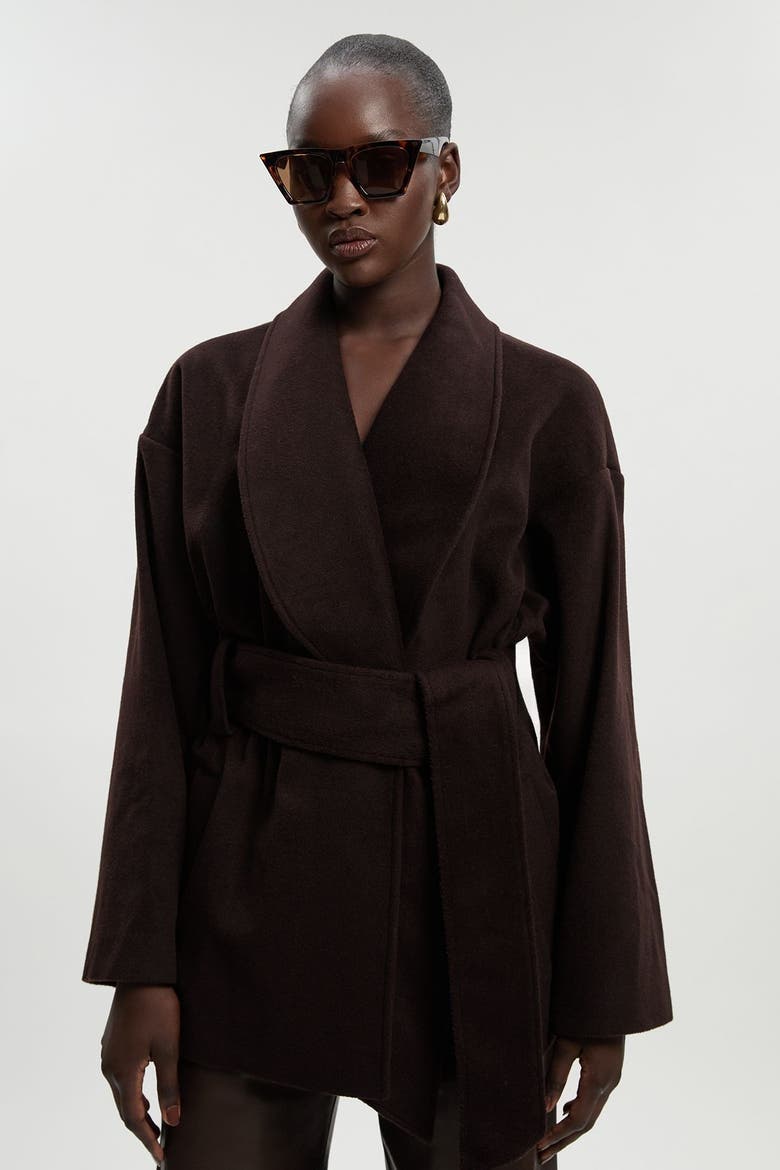 Brushed Wool Wrap Short Coat, Main, color, Chocolate