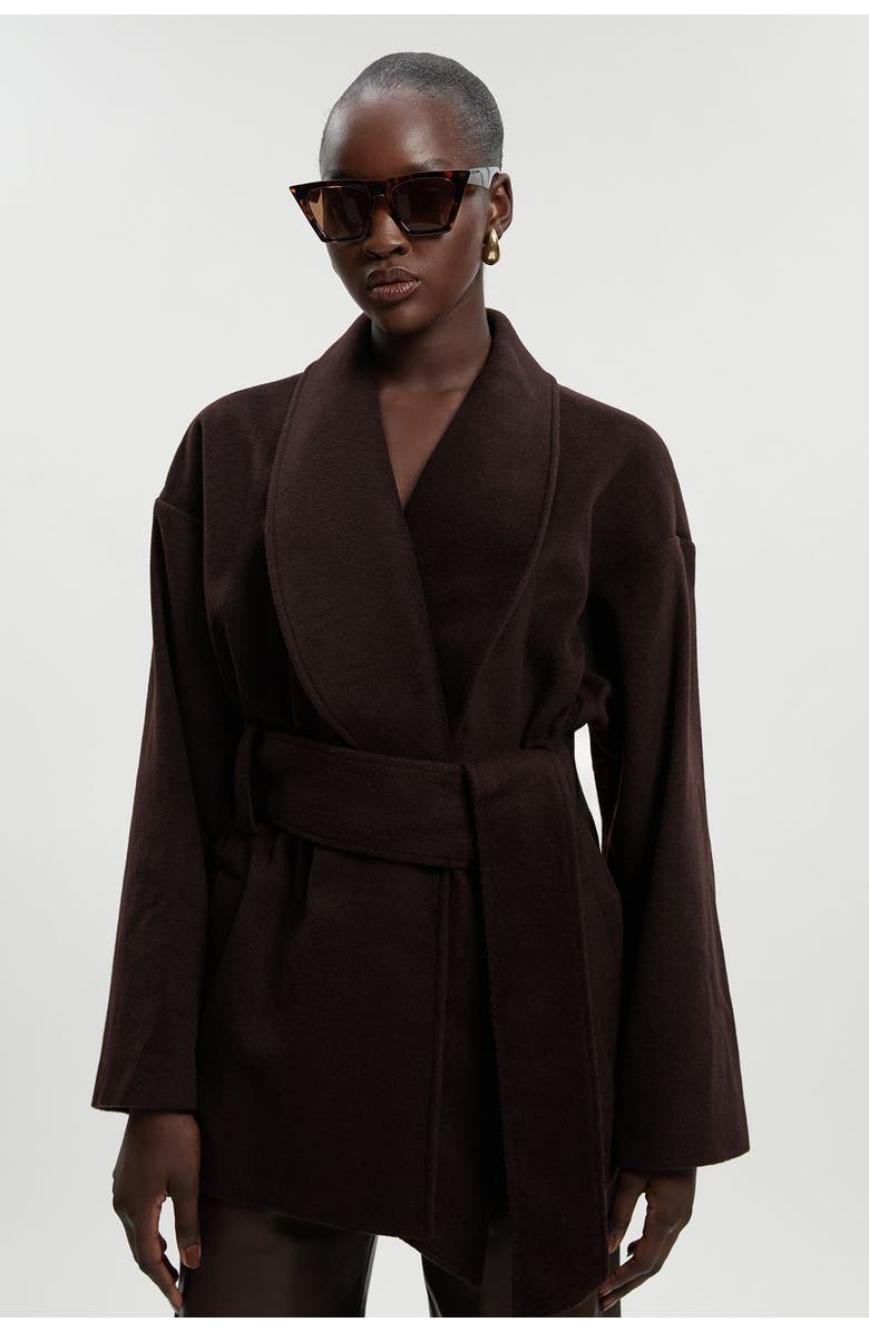 Karen Millen Brushed Wool Wrap Short Coat, Main, color, Chocolate