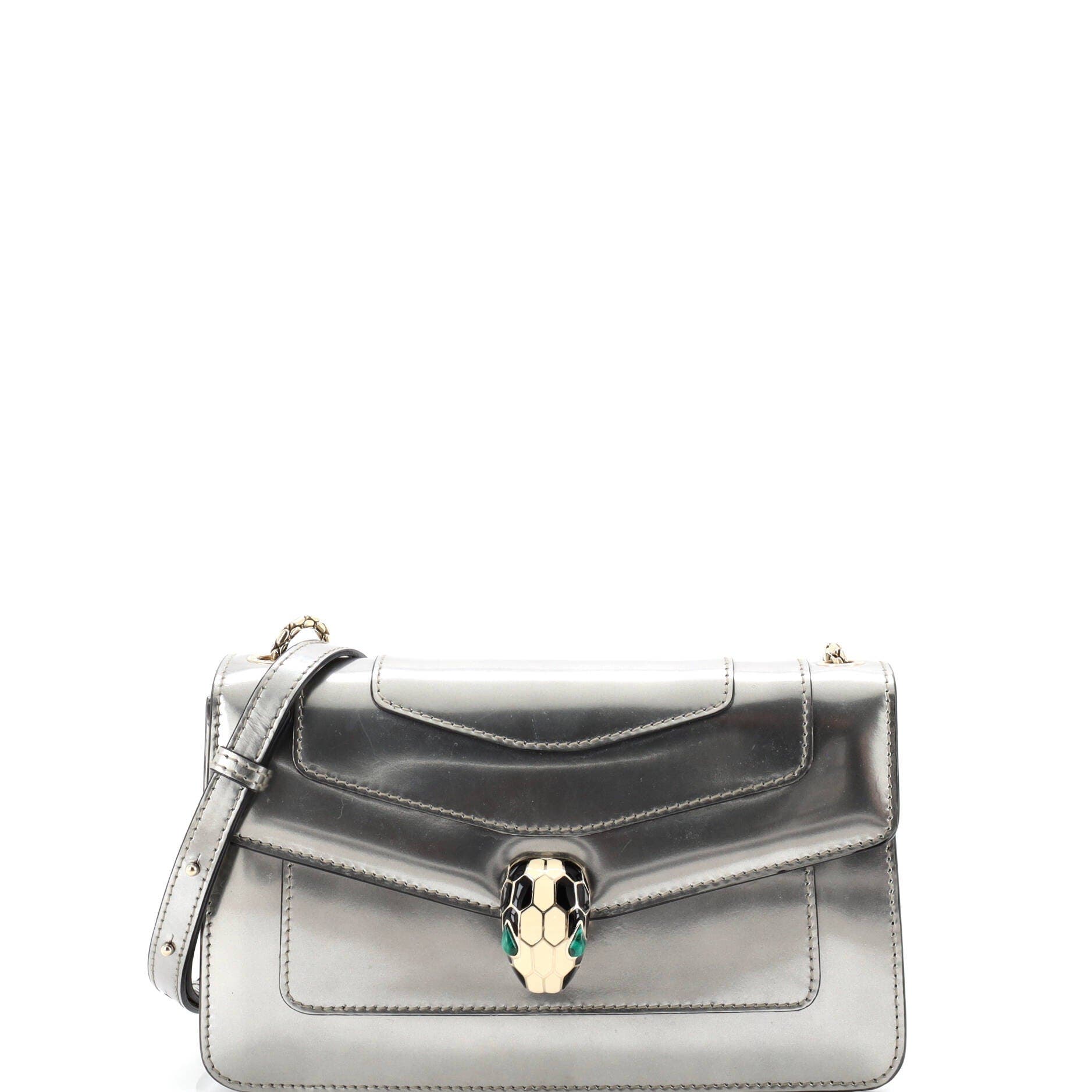 Serpenti Forever Shoulder Bag Metallic Leather Small, Main, color, Metallic Silver