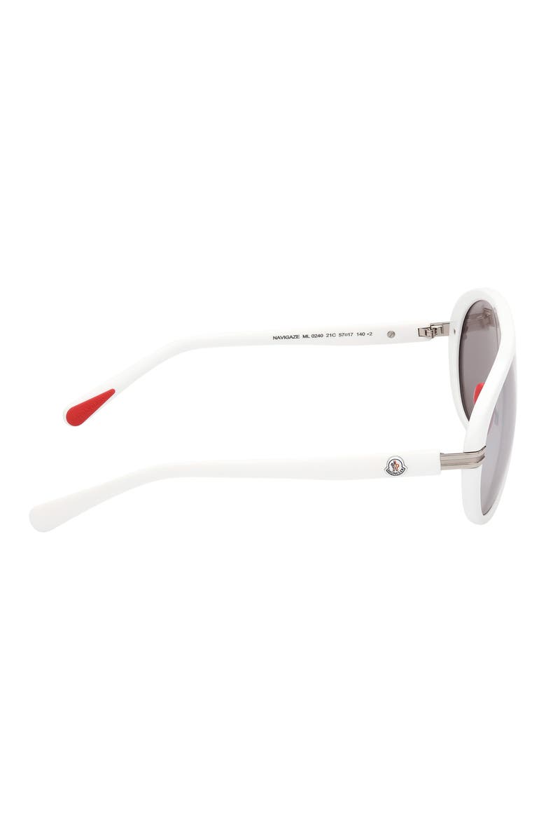 57mm Mirrored Navigator Sunglasses, Alternate, color, SHINY WHITE / SMOKE