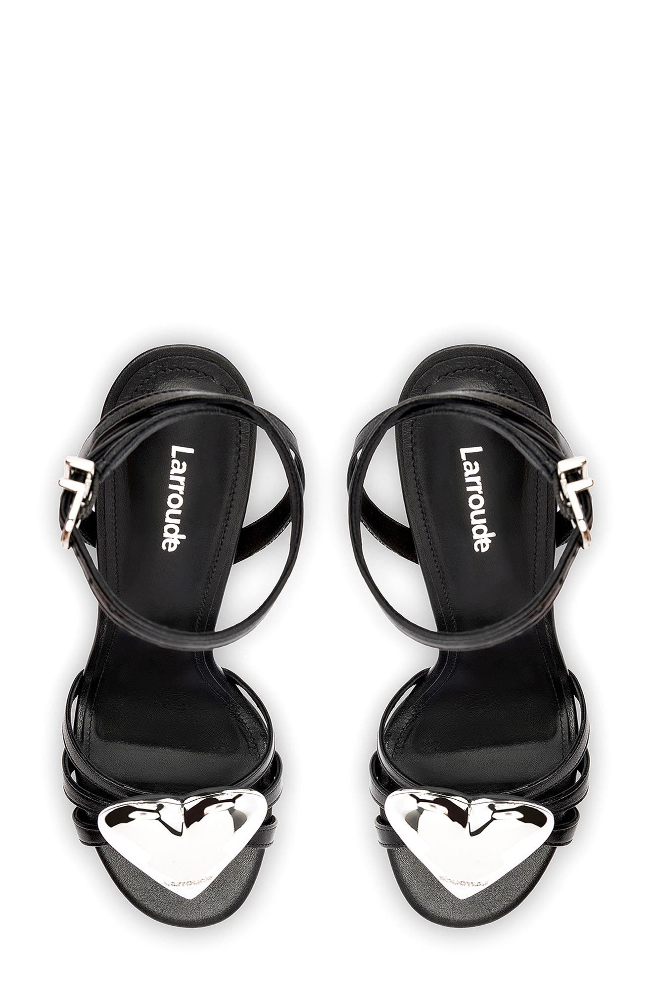 Larroudé Amore Ankle Strap Sandal, Alternate, color, Black Leather