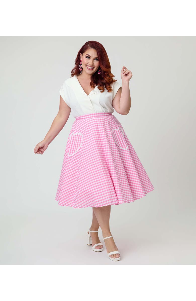 Unique Vintage Plus Size Sally Swing Skirt, Main, color, Pink Gingham Print