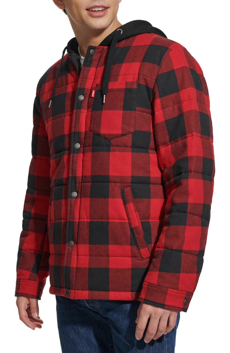 Levi's<sup>®</sup> Quilted Plaid Hooded Shacket, Alternate, color, Red Black