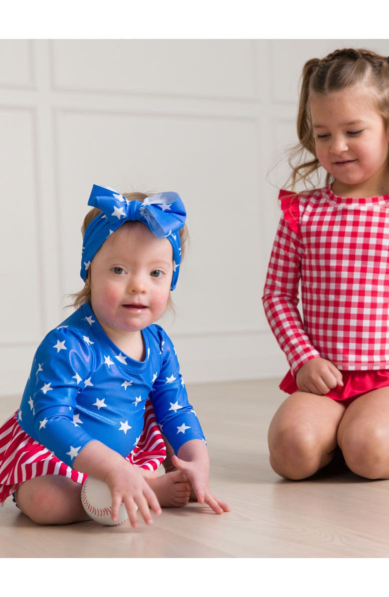 RuffleButts Girls UPF50+ Shimmer Swim Bow Headband, Alternate, color, Shimmer Blue Star