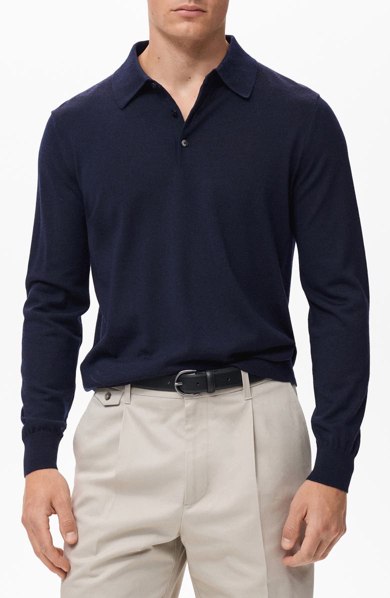 MANGO Wool Sweater Polo, Main, color, Navy
