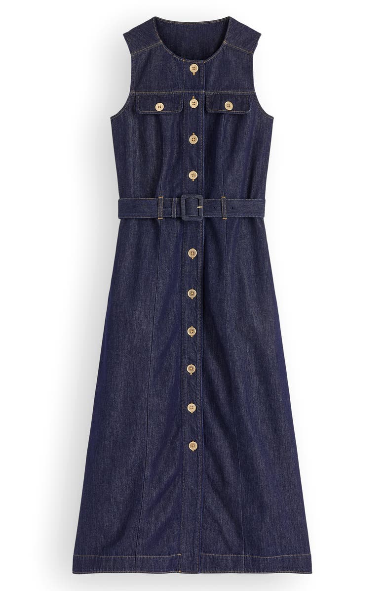 Boden Belted Sleeveless Denim Midi Dress, Alternate, color, Indigo
