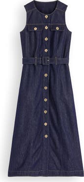 Boden Belted Sleeveless Denim Midi Dress
