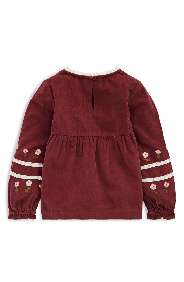 Mini Boden Kids' Embroidered Lace Cotton Top, Alternate, color, Chestnut Embroidery