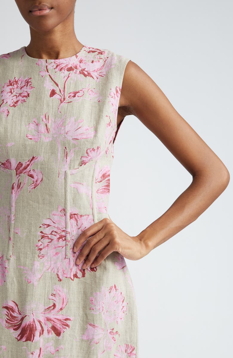 Lela Rose Pressed Flower Print Linen Column Dress, Alternate, color, 