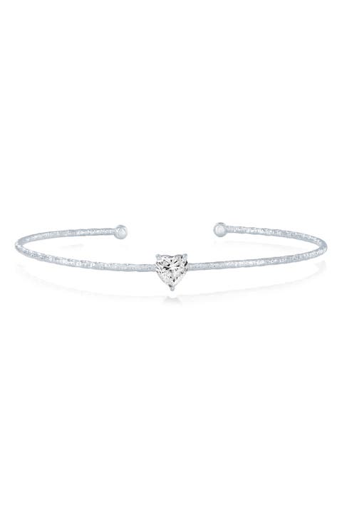 Birthstone Cubic Zirconia Heart Open Cuff Bracelet