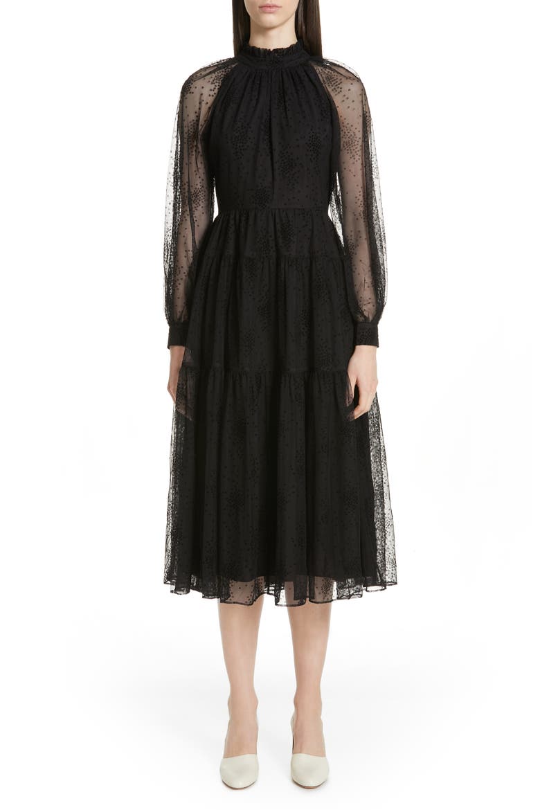 Floral Embroidered Mesh Dress, Main, color, BLACK