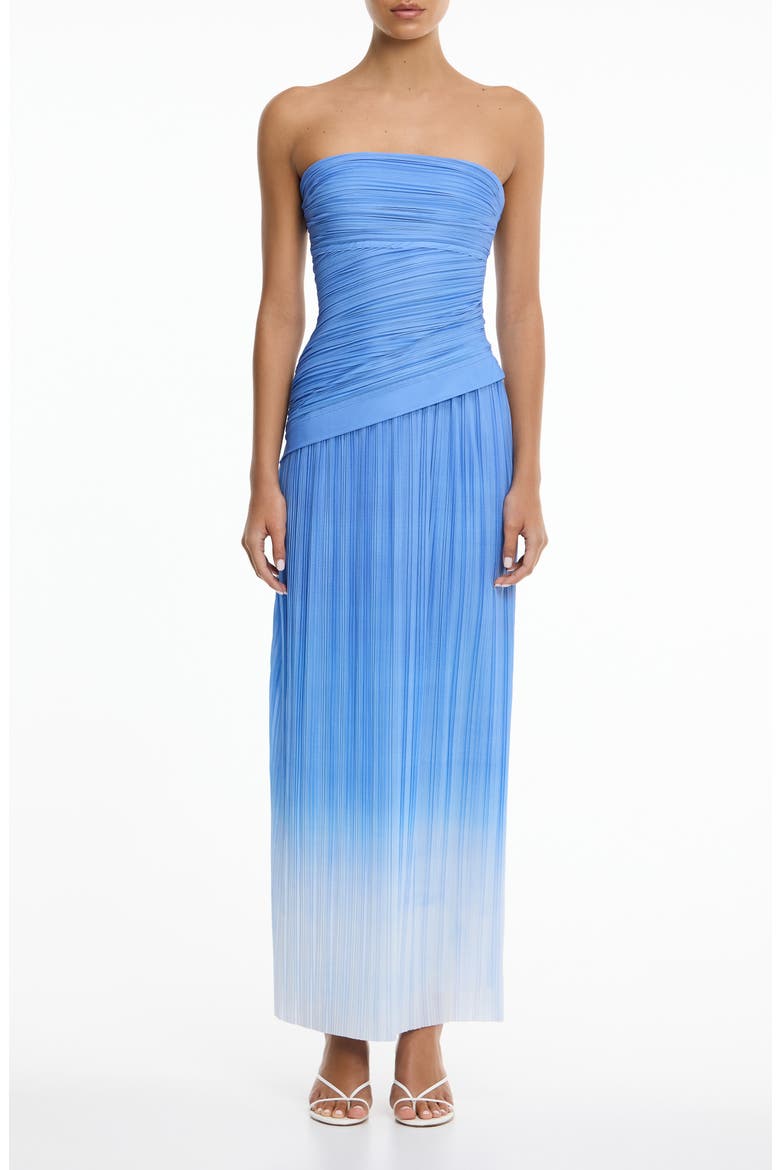 Nesta Plissé Strapless Maxi Cocktail Dress, Main, color, CORNFLOWER MIST