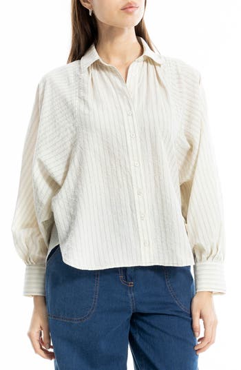 Max Studio Pinstripe Button-up Shirt In White