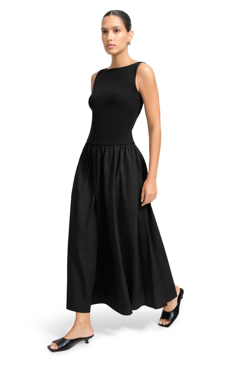Gillian Mixed Media Ponte & Cotton A-Line Dress, Alternate, color, BLACK