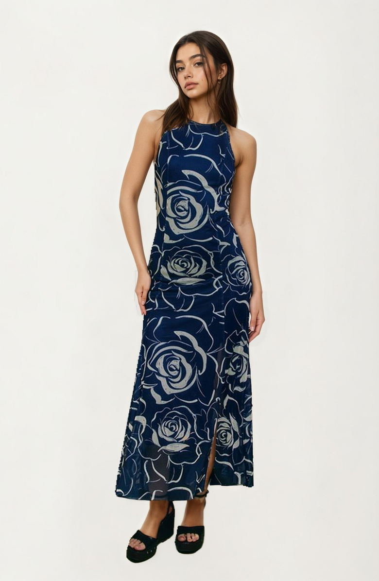 Knit and Lounge Sleeveless Rose Print Maxi Dress, Alternate, color,