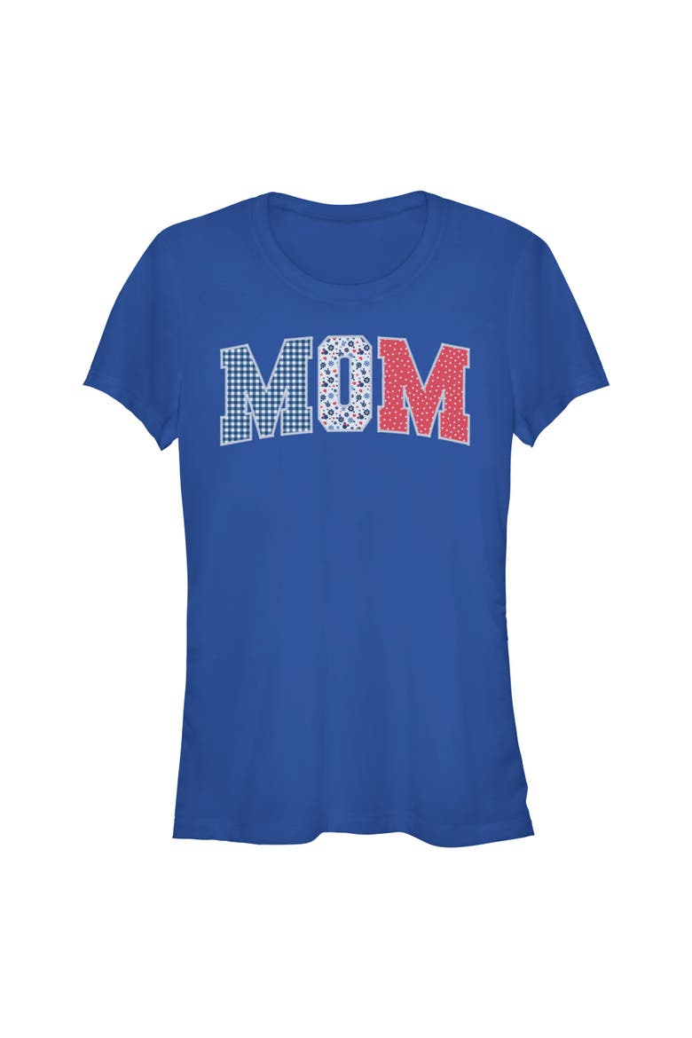 Junior's Minnie Mouse Mom Three Collegiate Patterns  Graphic T-Shirt, Main, color, Royal Blue