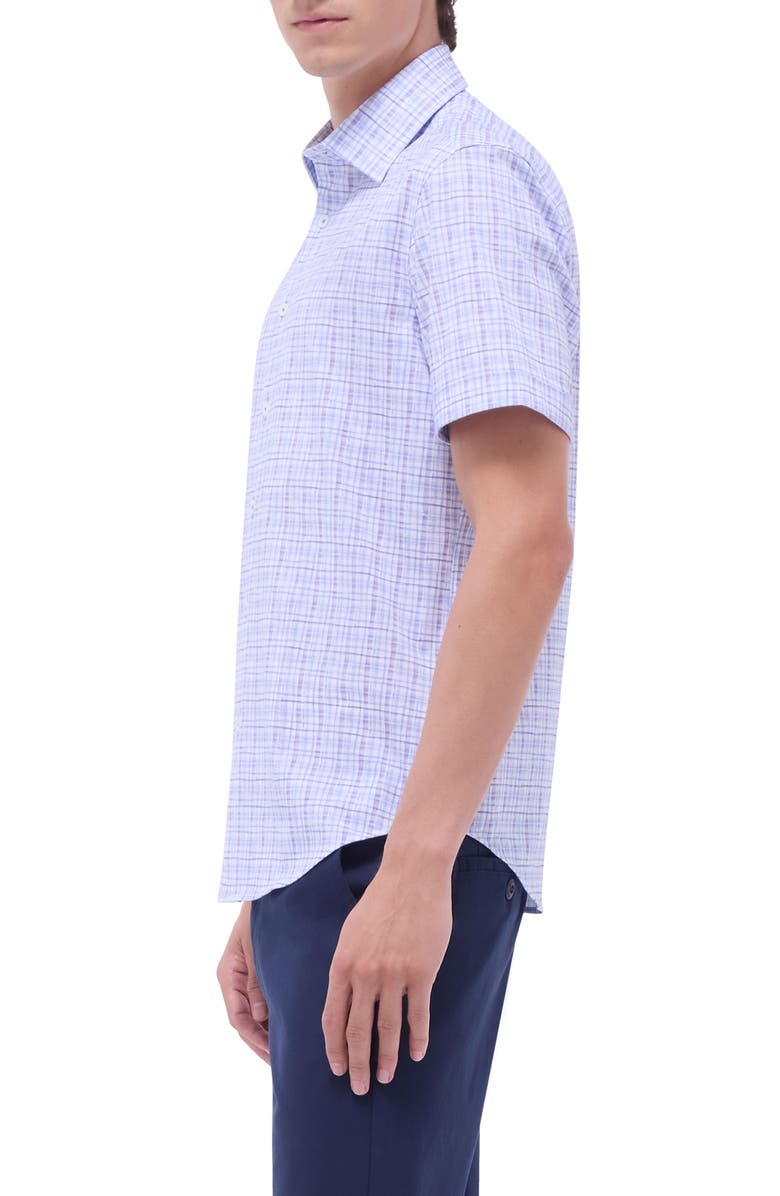 Bugatchi Miles OoohCotton<sup>®</sup> Plaid Short Sleeve Button-Up Shirt, Alternate, color, Air Blue
