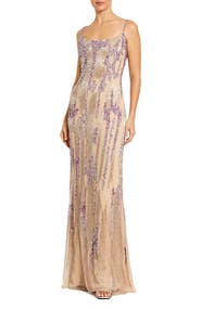 Mac Duggal Thin Strap Sequin Mesh Column Gown