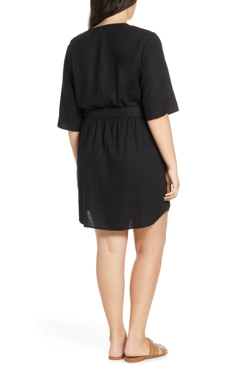 Caslon<sup>®</sup> Linen Blend Faux Wrap Dress, Alternate, color,