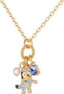 BLUEY Charm Necklace Official License, 16"+2" 18k Gold Flash-Plated Necklace with 3 Dangle Charms