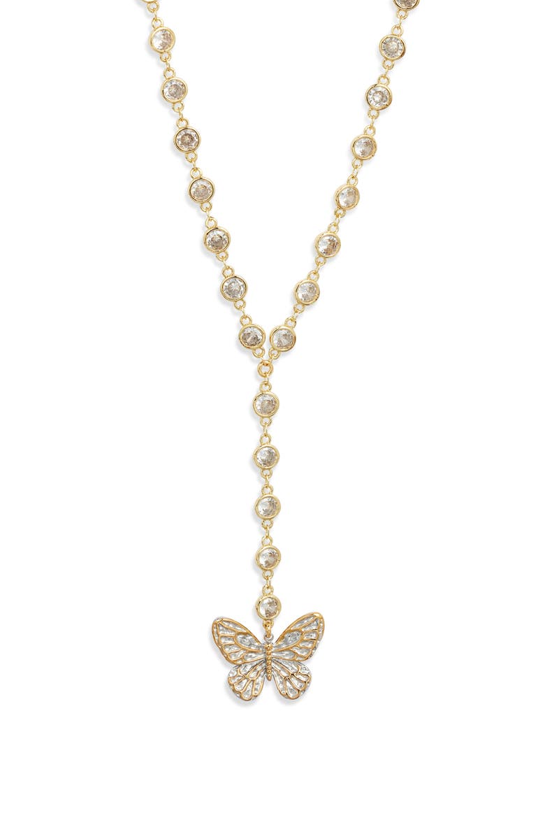 Duotone Butterfly Pendant Y Necklace, Main, color, GOLD