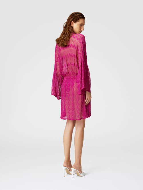 Missoni Cover-up Dress In Zig Zag Lamé Viscose With Wide Sleeves In Purple