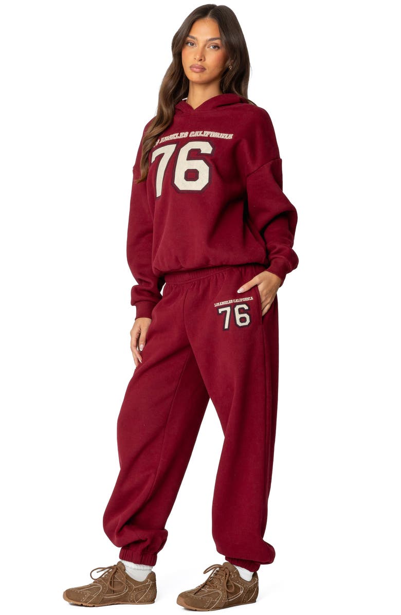 EDIKTED 76 Cali Relaxed Fit Cotton Blend Sweatpants, Alternate, color, Burgundy