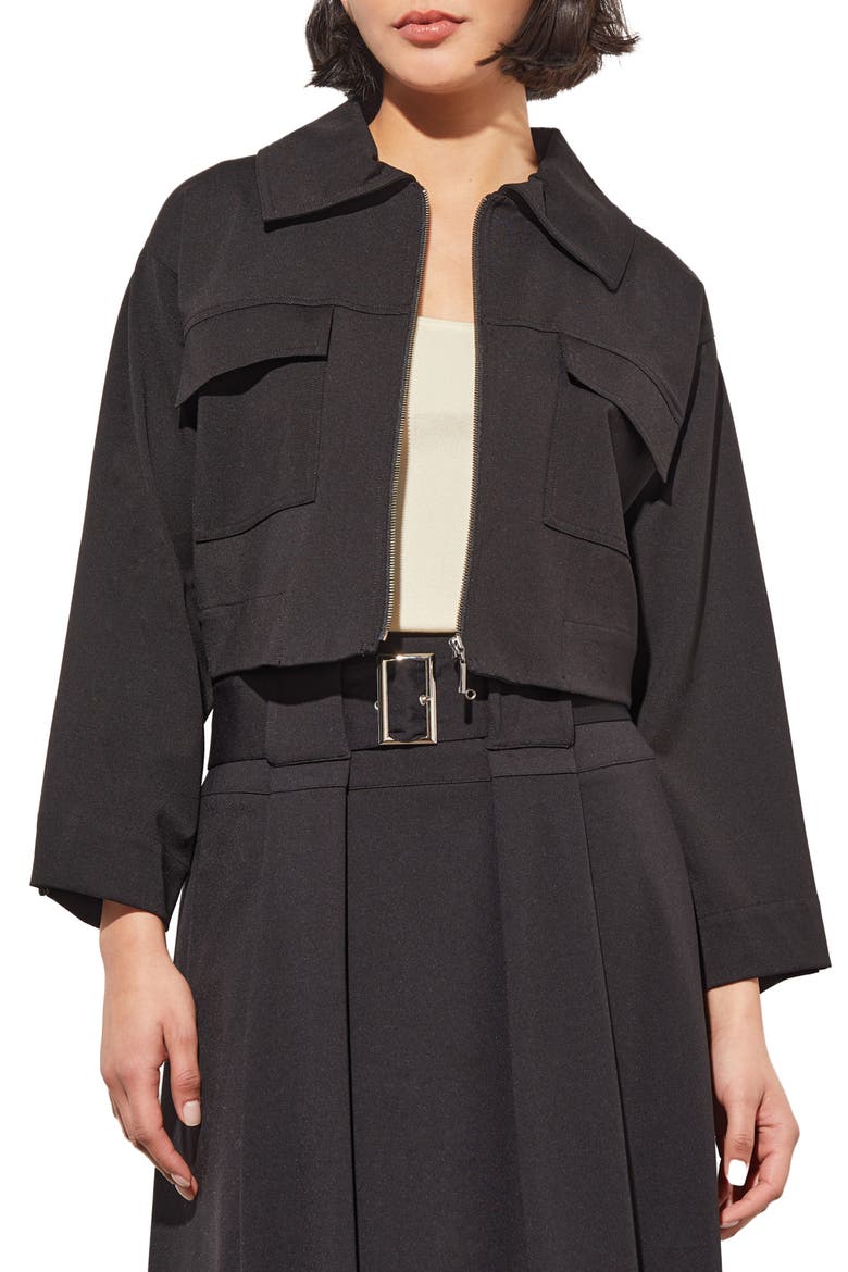 Zip Front Crop Jacket, Main, color, BLACK