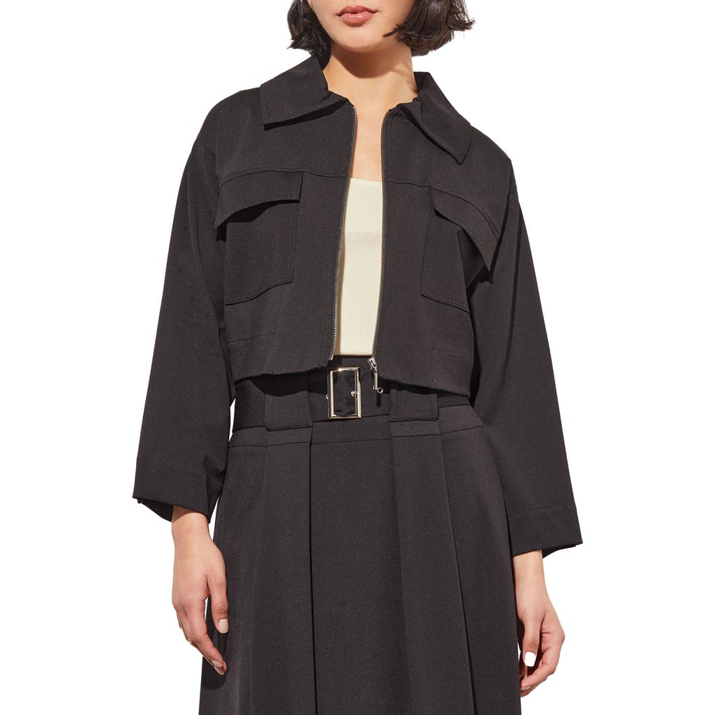 Ming Wang Zip Front Crop Jacket In Black