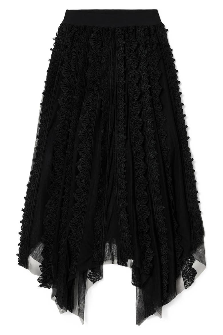 Vashtie Mixed Lace Handkerchief Hem Skirt, Alternate, color, BLACK